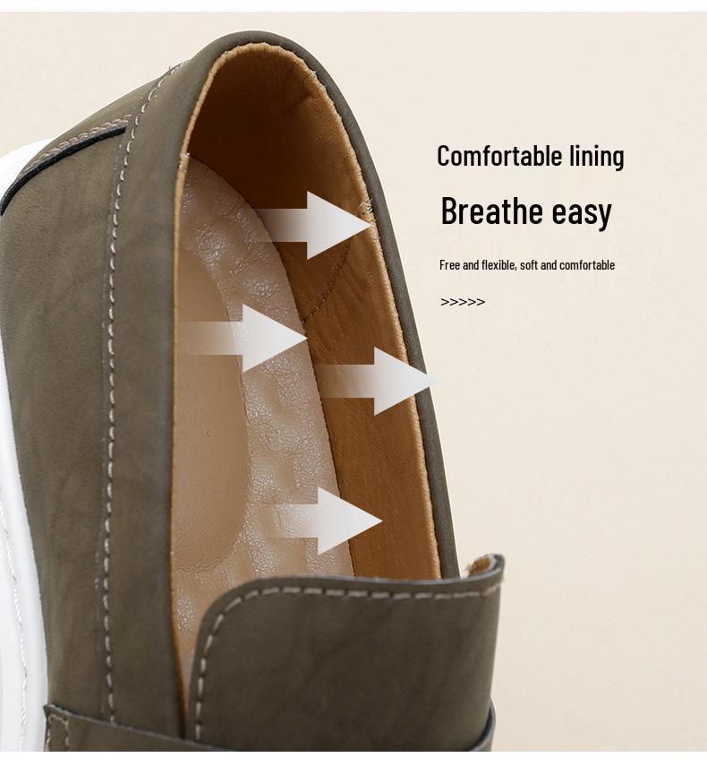 Men's Autumn Comfortable Slip-On Loafers: Breathable, Lightweight Cowhide Shoes with Thick Sole