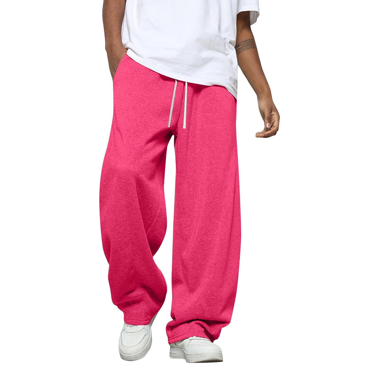 Mini Heren Effen Kleur Losse Wijde Pijp Joggingbroek Heren Casual Mode Joggingbroek L warm roze kleur