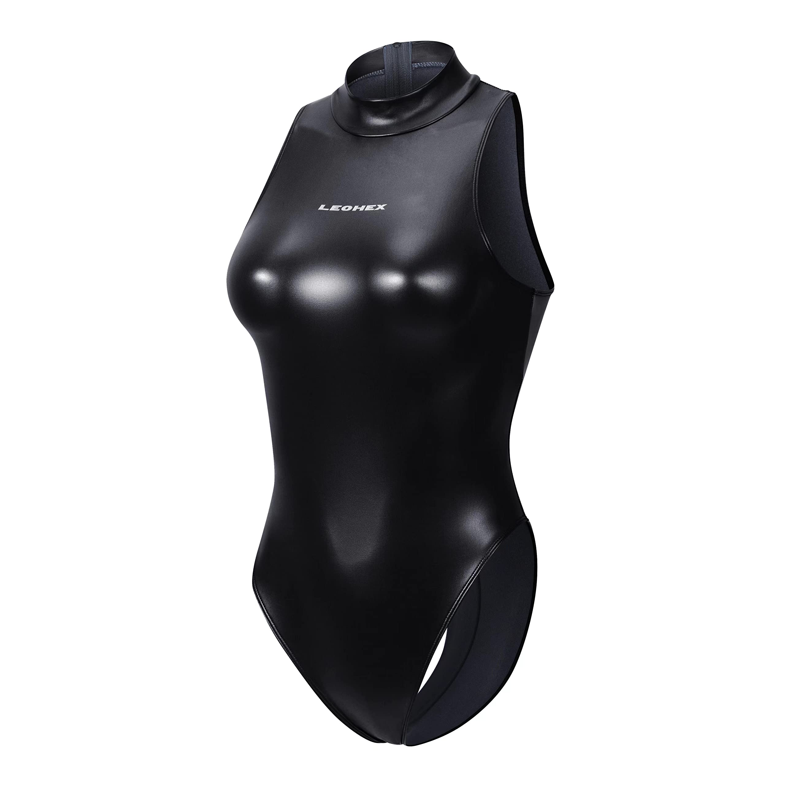 

Чрезвычайно редкий гоночный купальник с высоким воротом и очень глянцевым покрытием, металлик-рефлектор, соревновательный купальник [LEOHEX] (XXL, Черный) чёрный