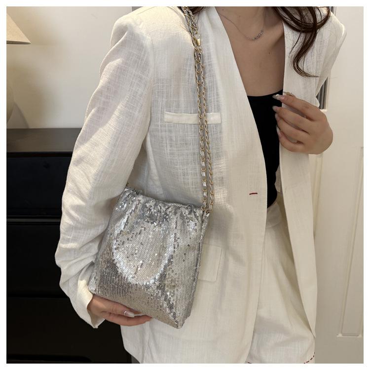 Sparkling sequined chain bucket bag women's 2025 new niche Korean version fashion underarm shoulder crossbody bag