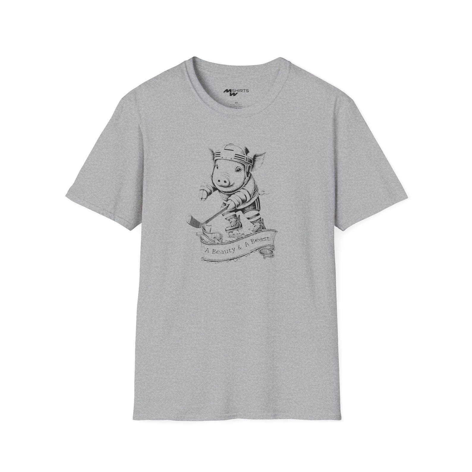 A Beauty & A Beast/ Ice Hockey Mini Pig T-Shirt/ Unisex Softstyle T-Shirt S