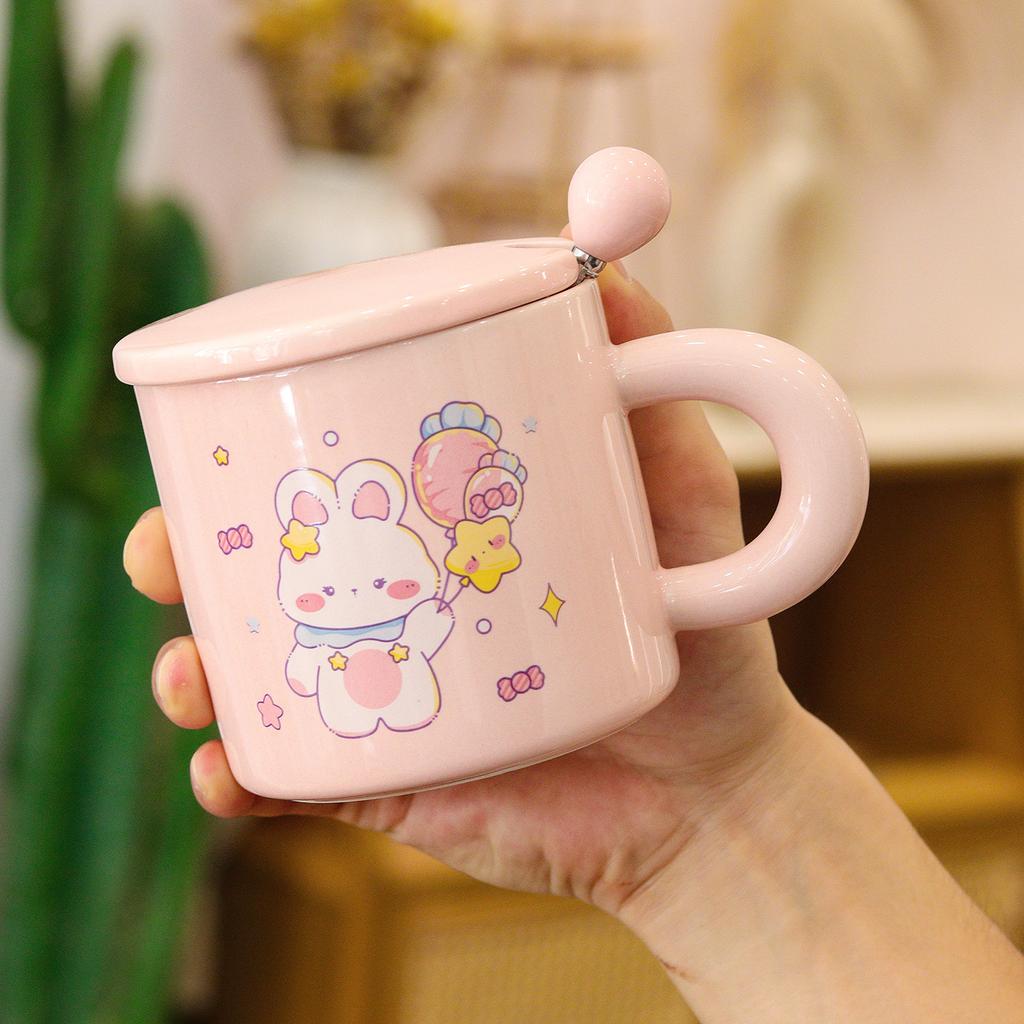 Creative Cute Rabbit Water Cup Set Small Gift Ceramic Mug Cover Spoon With Hand Gift Practical Cup With Gift Box