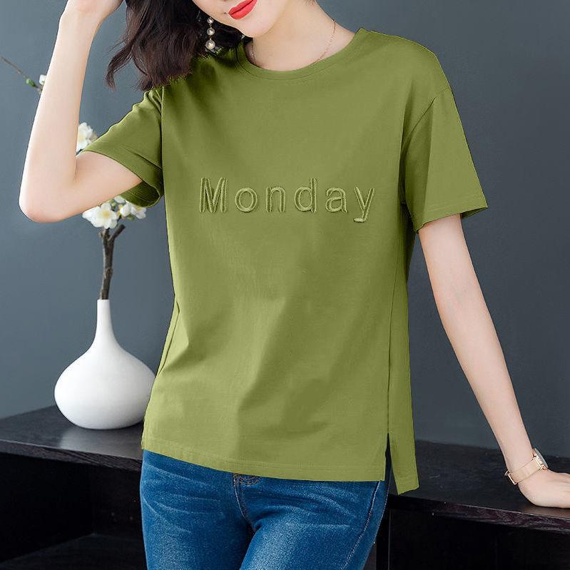 Short-sleeved T-shirt women's summer new loose large-size women's clothing, thin embroidered clothes