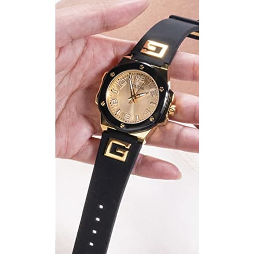 GUESS Women's 38mm Analog Watch, Black/Two-Tone/Champagne.