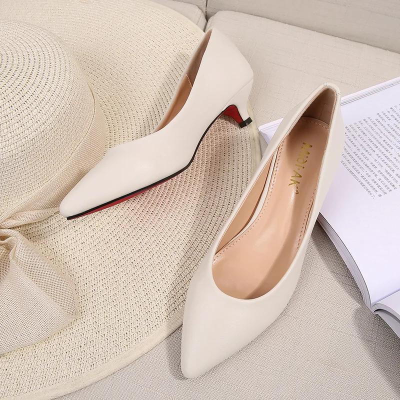 Fashion 2024Women Pumps  OL Style Leather Solid Shoes Low Thin Heels Single Shoes 3.5cmHeels Ladies Office Work Dress Wedges Heels Women