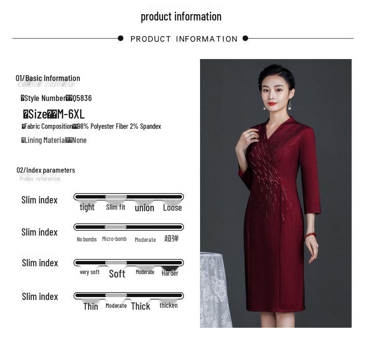 2022 Spring Elegant Knee-Length Dress: Stylish Plus Size Mother of the Bride Outfit for Middle-Aged Women