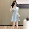 Women's Summer Princess Dress with Waist-Cinching Doll Collar and Short Sleeves