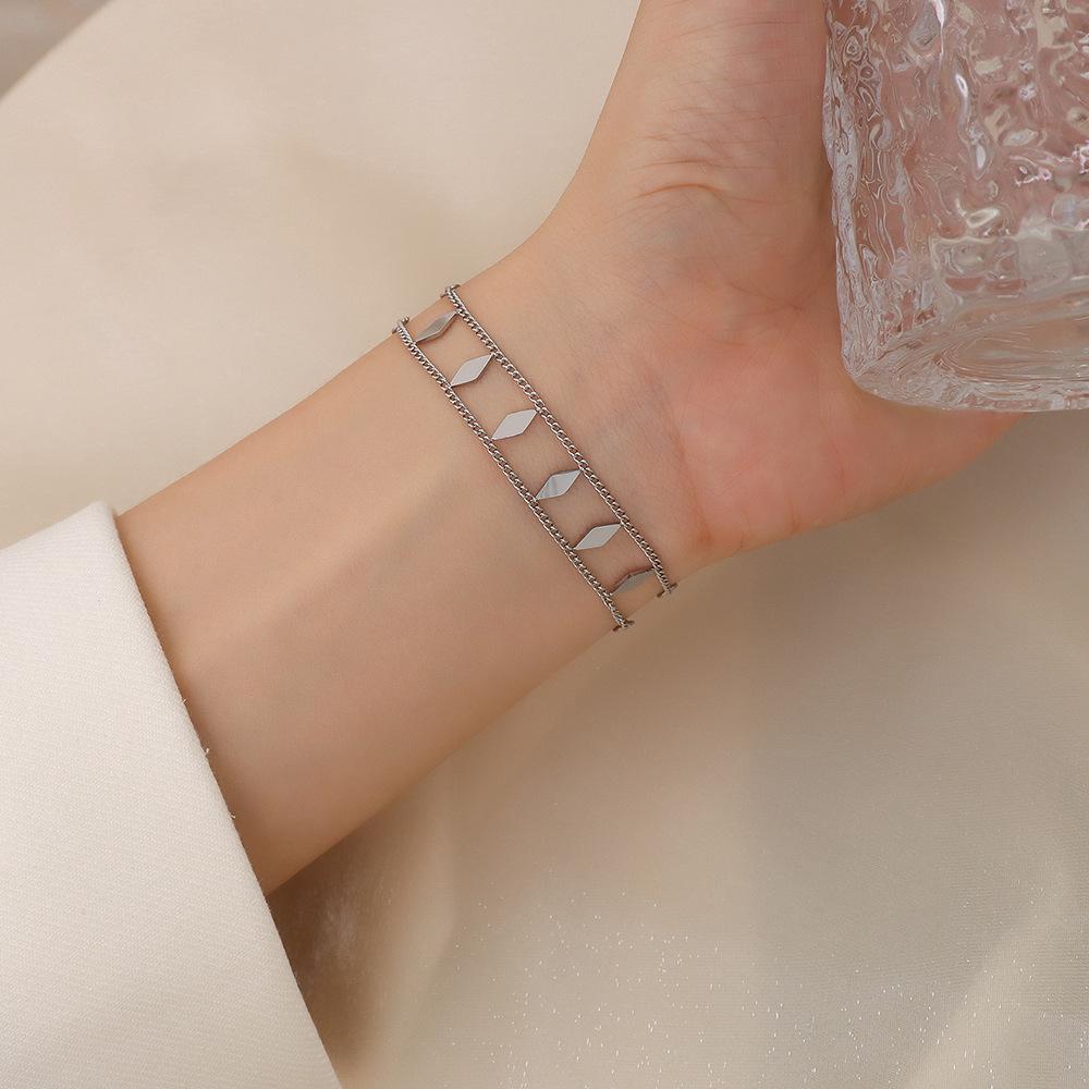 Marka French-Inspired Double-Layer Rhombus Prism Bracelet in 18k Gold Titanium Steel