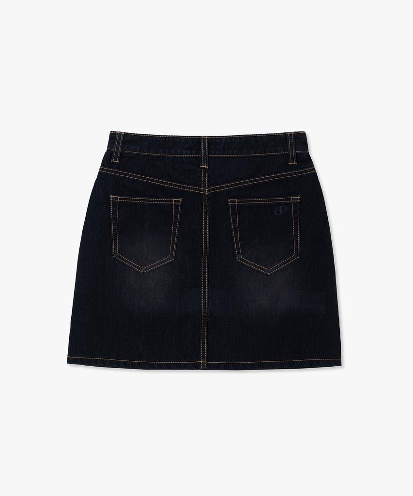 Plack Woman Velvet Denim Mini Skirt Deep Blue