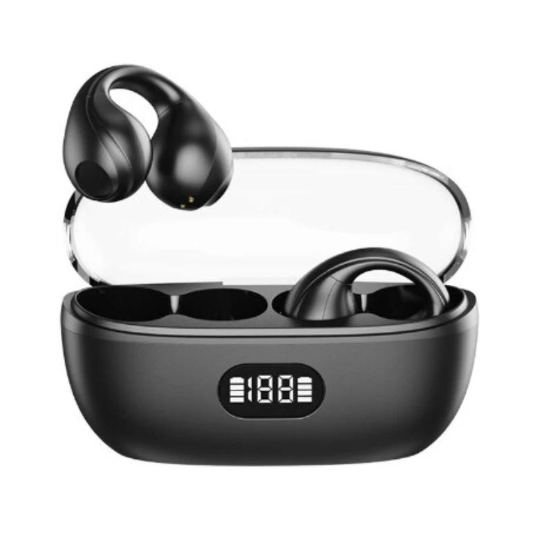 

Transparent Warehouse Ear Clip Bluetooth Headset with Digital Display Noise Reduction Bone Conduction Earphones чорний