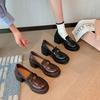 Small soft leather thick-soled loafers for women's 2025 autumn and winter new camellia small leather shoes with fleece and height-increasing sin