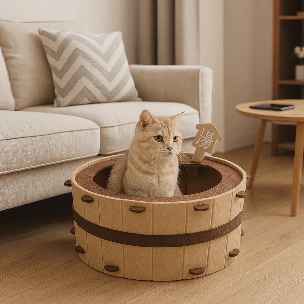 Semi-Enclosed Bathtub Cat House Wear-resistant Barrel Shape Cat Bed Cave Detachable Comfortable Cat Washbasin Nest