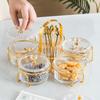 Striped Glass Snack Plate Dessert Bowl Round Clear Partition Snack Platter Plastic Cover Kitchen Storage Fruit Fork Home Decor