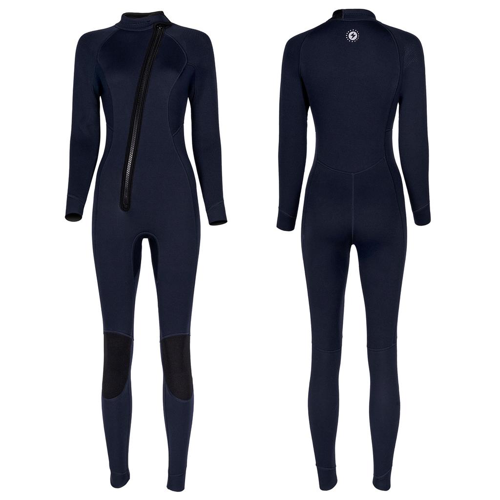 Women 3mm Neoprene One-Piece Thermal Wetsuit Mock Neck Long Sleeve Front Diagonal Zipper Jumpsuit for Swimming Surfing Diving