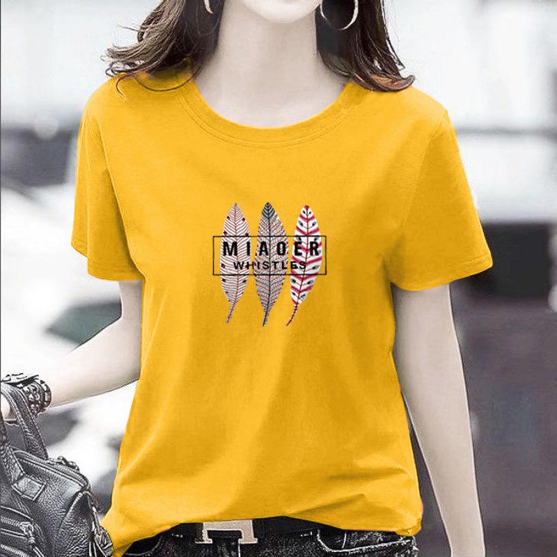 GMXIA Women's Fashion Casual Summer Spring Solid Color Print Short Sleeve O-Neck T-shirts and Loose Tops