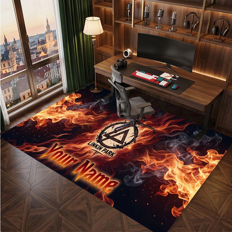 Linkin Park Personalized Crystal Velvet Carpet, Customized Name Text Soft Anti‑Slip Rug for Living Room Bedroom