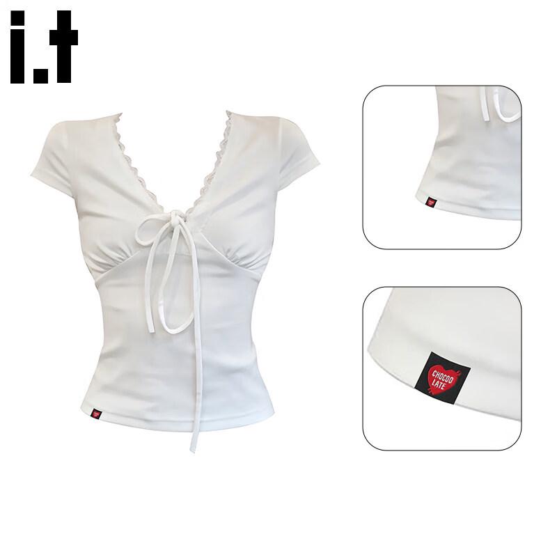 CHOCOOLATEit Women s V-Neck Lace-Up Waist T-Shirt L
