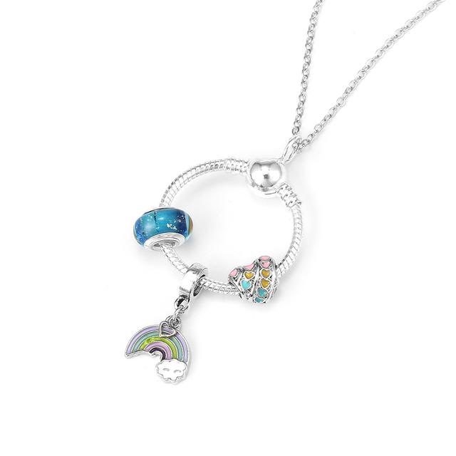 Simple Round Geometric Cubic Zircon Necklace Silver Color Clavicle Chain Union Rainbow Crown Charm Necklace For Women Jewelry