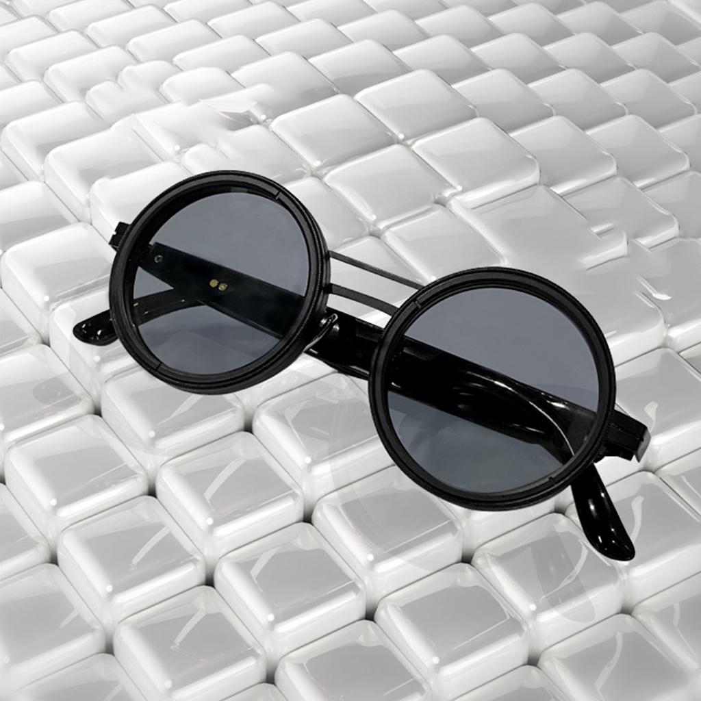 KI Intelligente Übersetzungsbrille Grau Rund Verstellbares Glas Kabellos 114 Sprachen Übersetzer Sonnenbrille