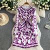 Spring Autumn Women Vintage Blue and White Porcelain Print Designer Runway Dress Full Sleeve Knee Length Party Dresses