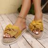 Fashion Women Summer Casual Slides Comfortable Flax Slippers Striped Bow Linen Flip Flops Platform Sandals Ladies Indoor Shoes
