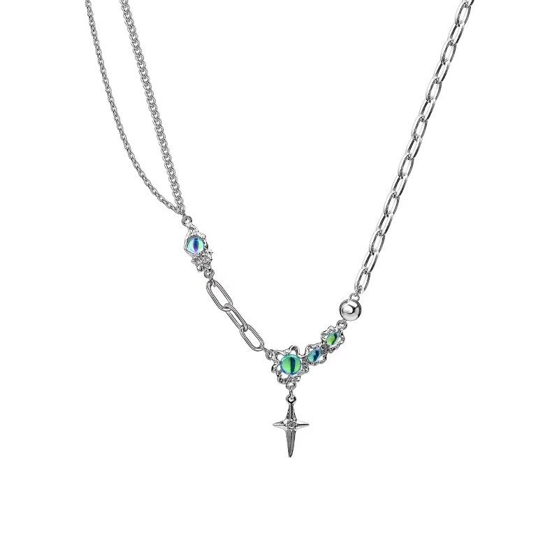 Cross Moonstone Necklace Women s Tide Cool Babes Collarbone Chain Internet celebrity premium sweater T-shirt chain Tide