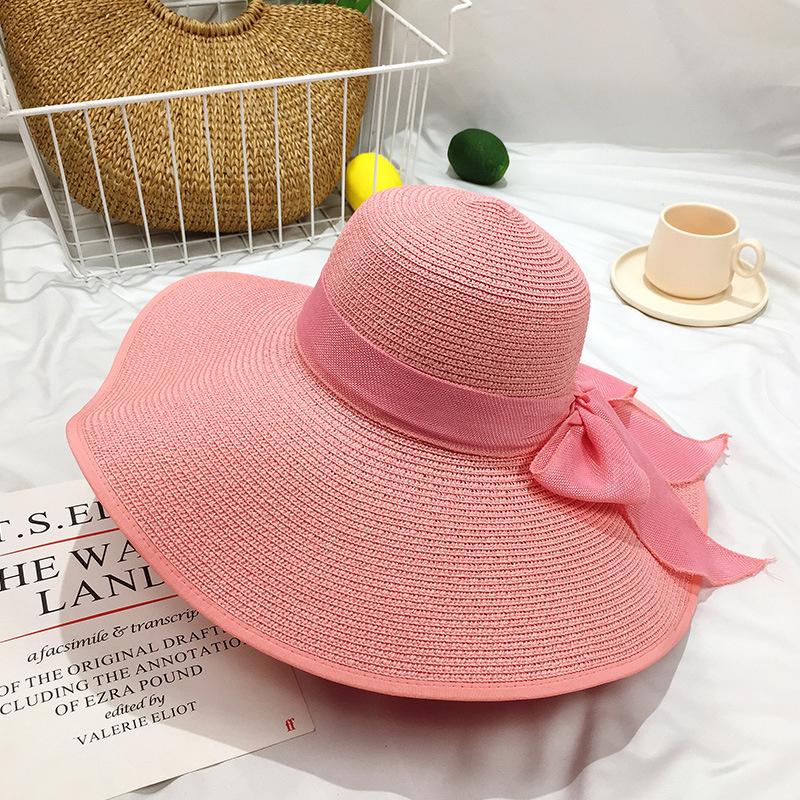 Yellow Beach Straw Hat Female Summer Beach Big Brim Sunscreen Sunshade Travel Versatility Big Brim Sandal Sun Summer