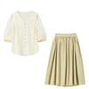 Women's Autumn Textured V-Neck Shirt & A-Line Skirt Set