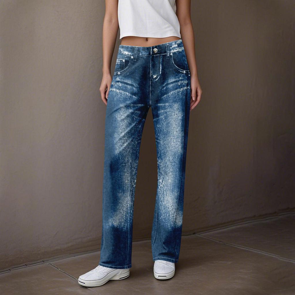 Women's Casual Sports Pants Sweatpant Jeans Print Denim Pants