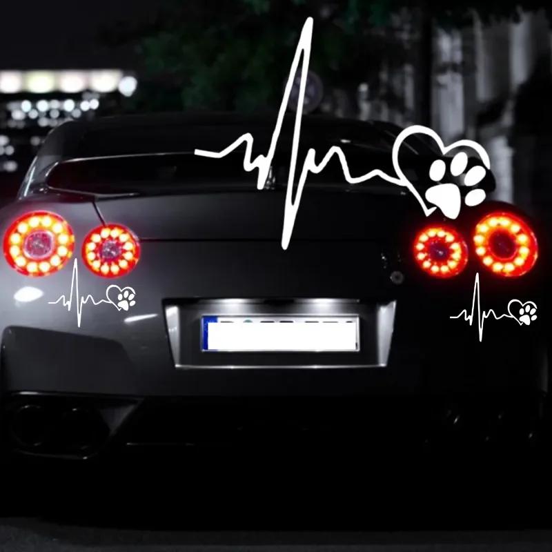 EKG Liebe Hund Pfotenabdruck Aufkleber Auto Fenster Laptop Dekoration Elektrokardiogramm Hund Kreativ Cartoon Niedlich Schwarz/Weiß Zubehör