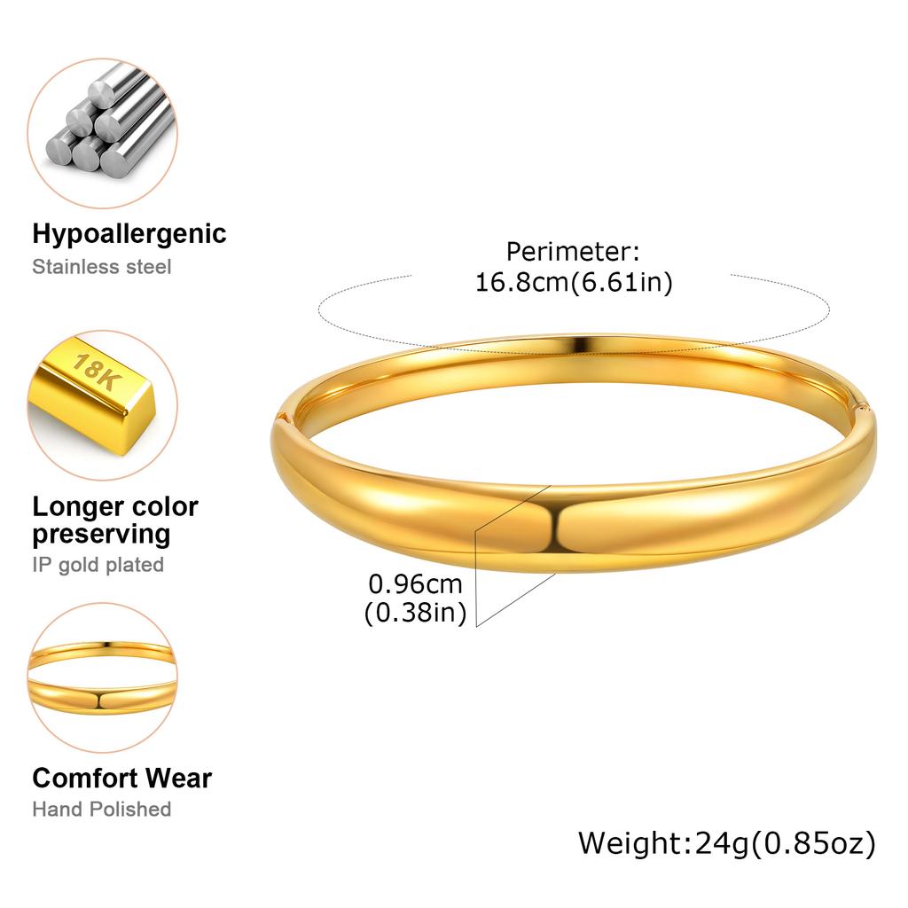 High Quality Oval Openable Bangle Bracelet for Women,18K Gold Plated Stainless Steel Smooth Bracelets,Trendy Jewelry Gifts