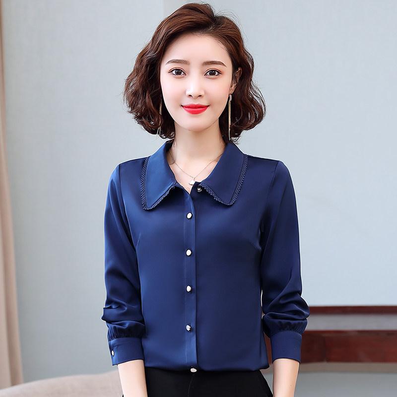 Women's Chiffon Long Sleeve Doll Collar Top for Spring/Autumn