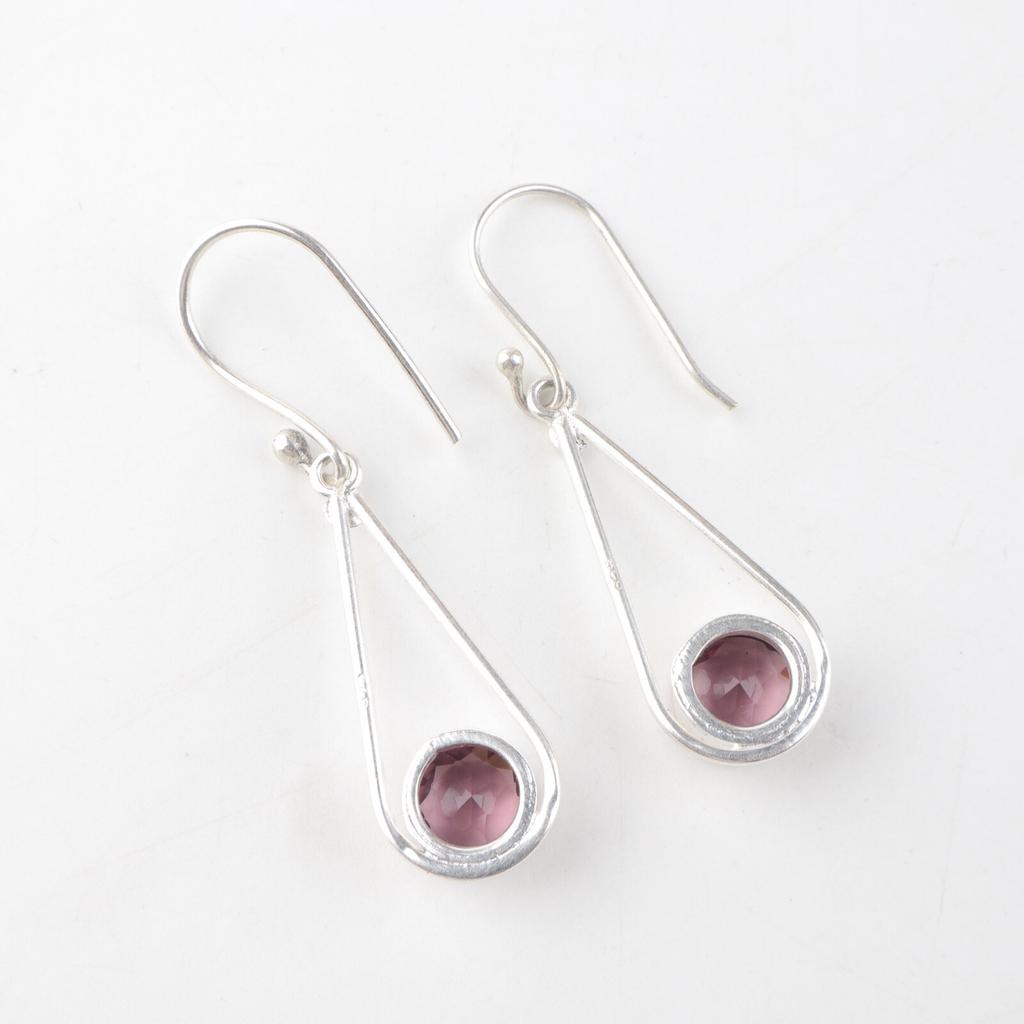 Rhodolite Gemstone 925 Sterling Silver Jewelry Handcrafted Women Earrings 1.76" EE-126-17