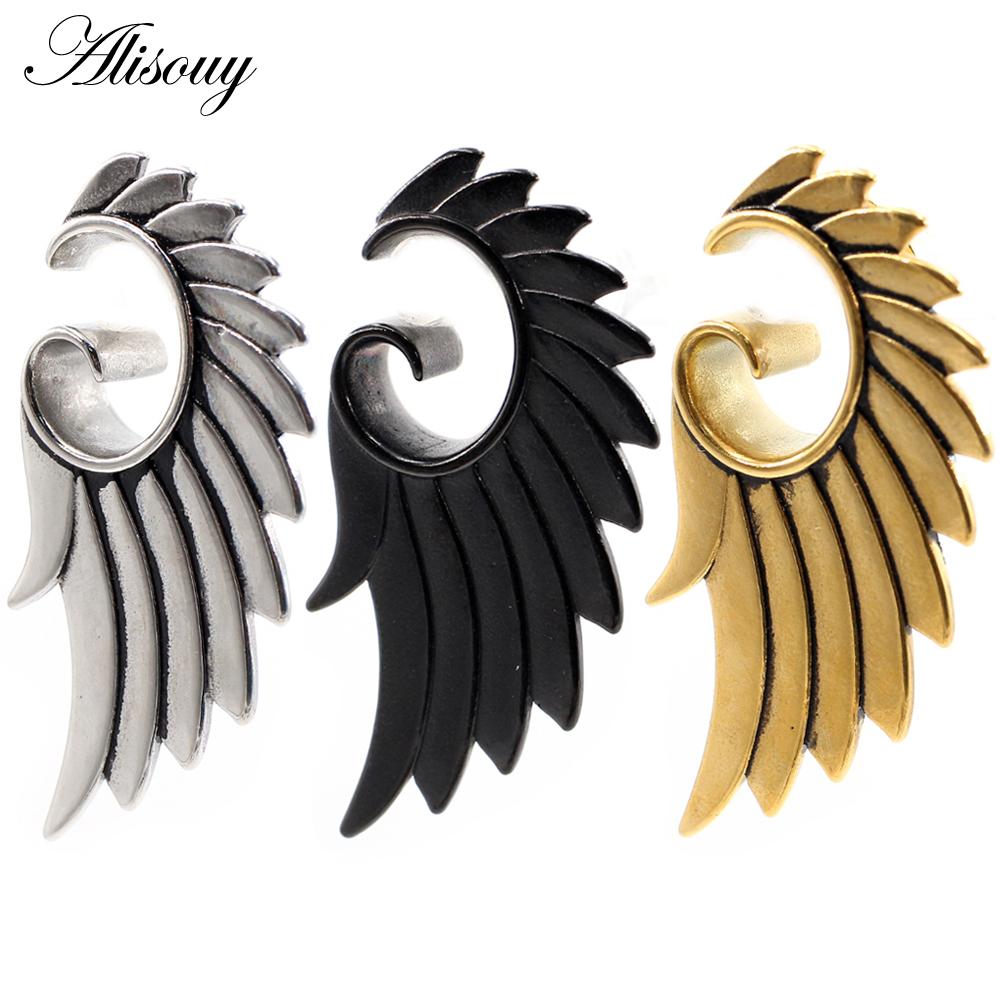 

Alisouy 2 шт. 8-25 мм Нержавеющая сталь перо спиральное крыло ушной туннель пробка расширитель носилки датчики пирсинг сережек