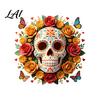 Creative Holiday Gifts for Friends Day of The Dead Skull Flower Static Sticker Colorful Mexican Floral Glass Indoor Outdoor Festive Window