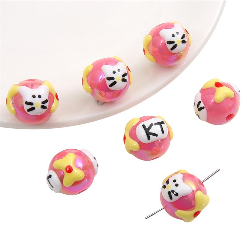 Hand-drawn Acrylic Beads Cute 16mm Spacer Charms for Keychain Jewelry DIY