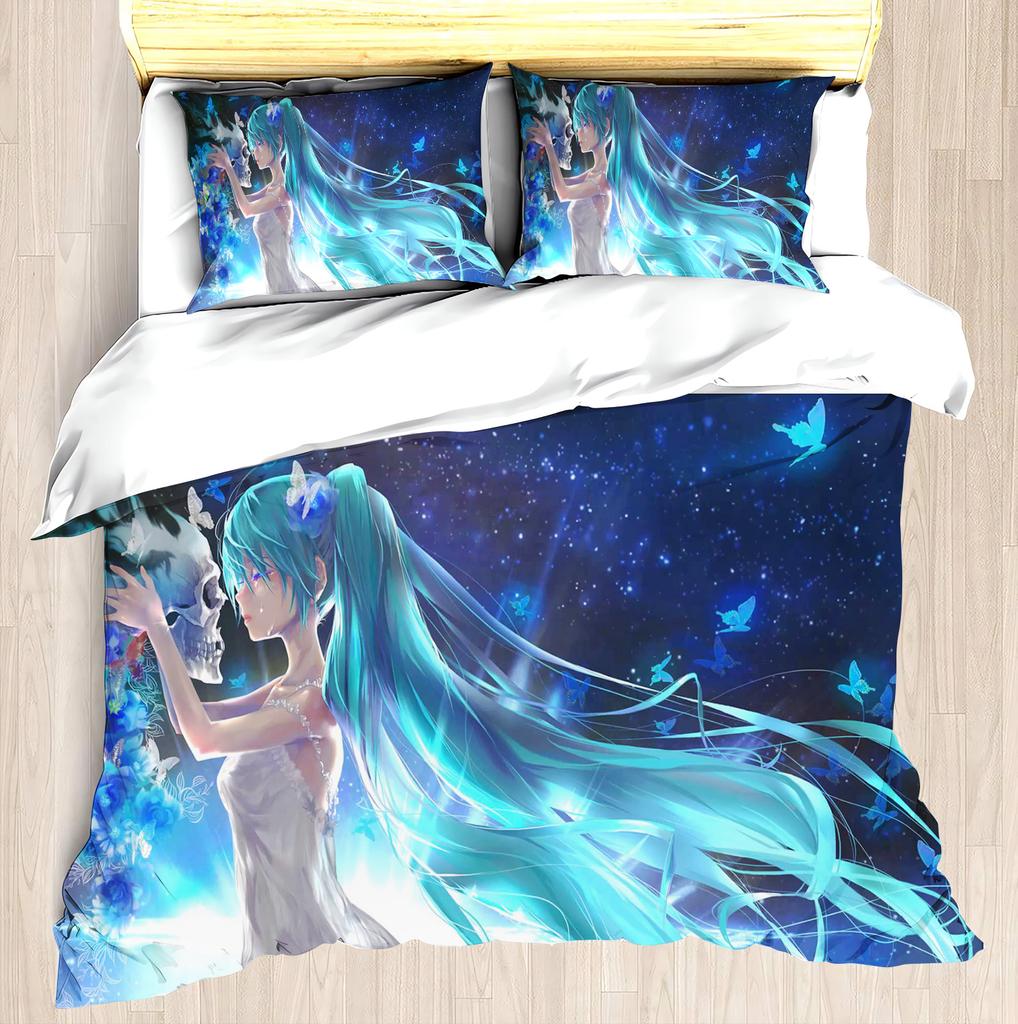 Hatsune Miku Anime Haus Schlafzimmer Komfort Nordisches Polyester Material Geeignet für Kinder und Erwachsene 3-teiliges Set