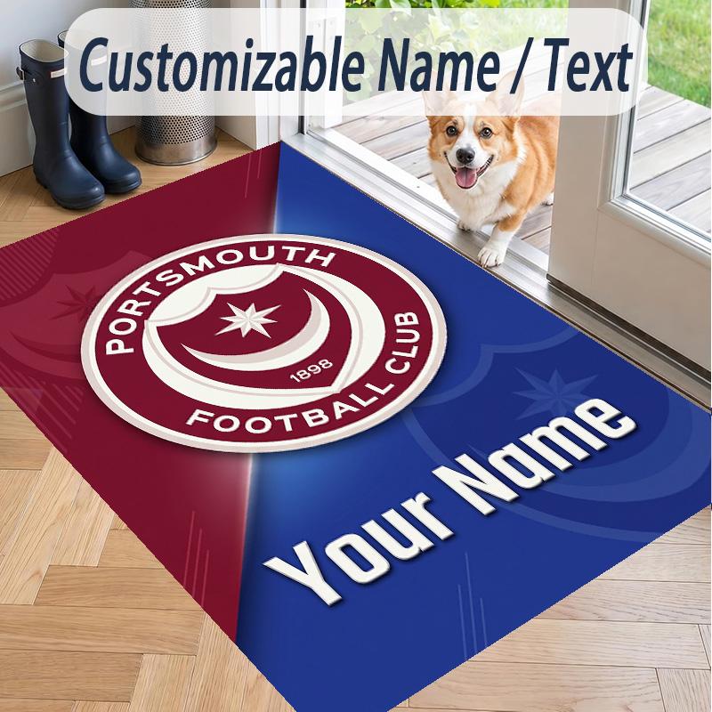 Custom Text Printed Rug Portsmouth FC Non Slip Floor Carpet For Home Room Decor