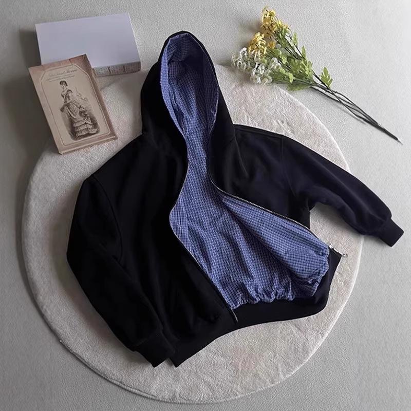 2026 New Men's American Plaid Zipper Hoodie Cardigan Jacket - Cleanfit Vibe Short Wide Design