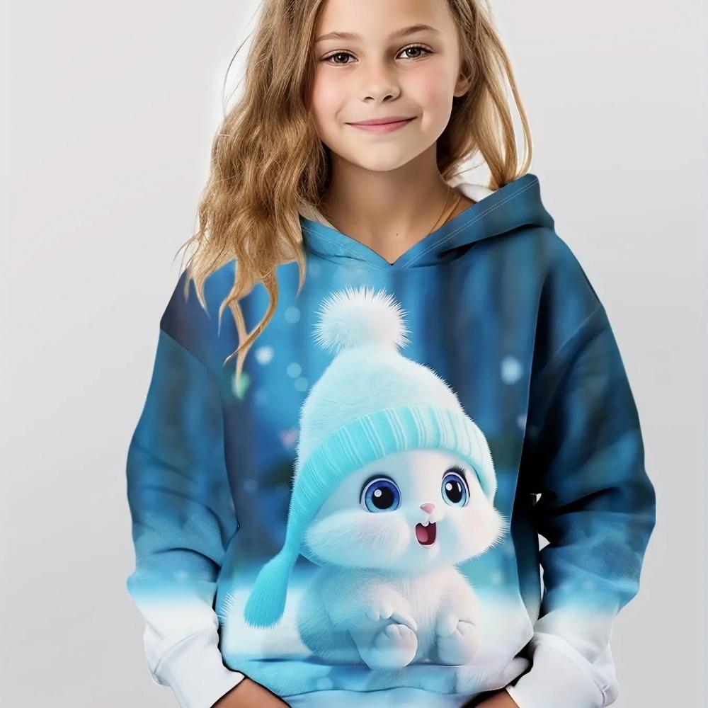 Children's Cute Rabbit 3D Digital Printed Girl Fashion Trend Hooded Sweatshirt