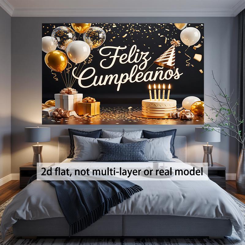1Pcs Spanish Happy Birthday Golden Decorations Decoration Background Birthday Backdrop Decorations For Photo Studio Booth Party
