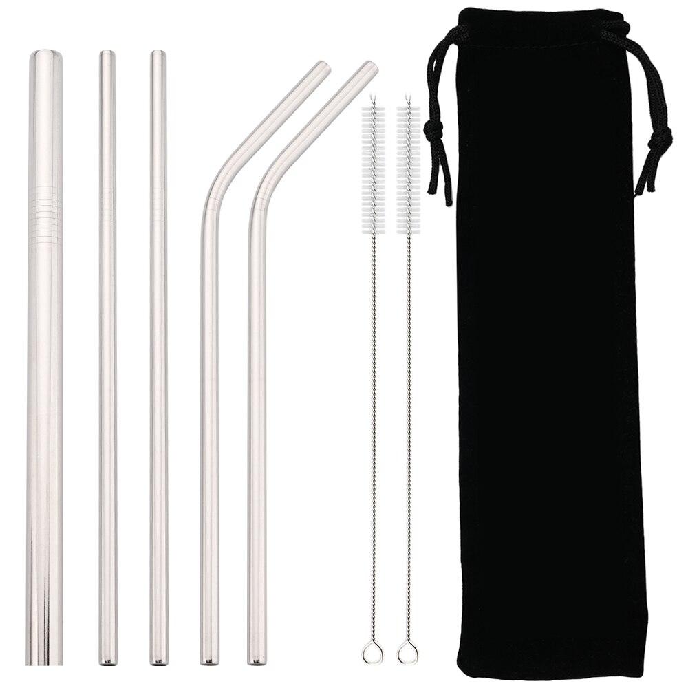 Colorful Reusable Straw Set Metal 304 Stainless Steel Straw Straight Bent Drinking Straw With Case Cleaning Brush Bar Accessory