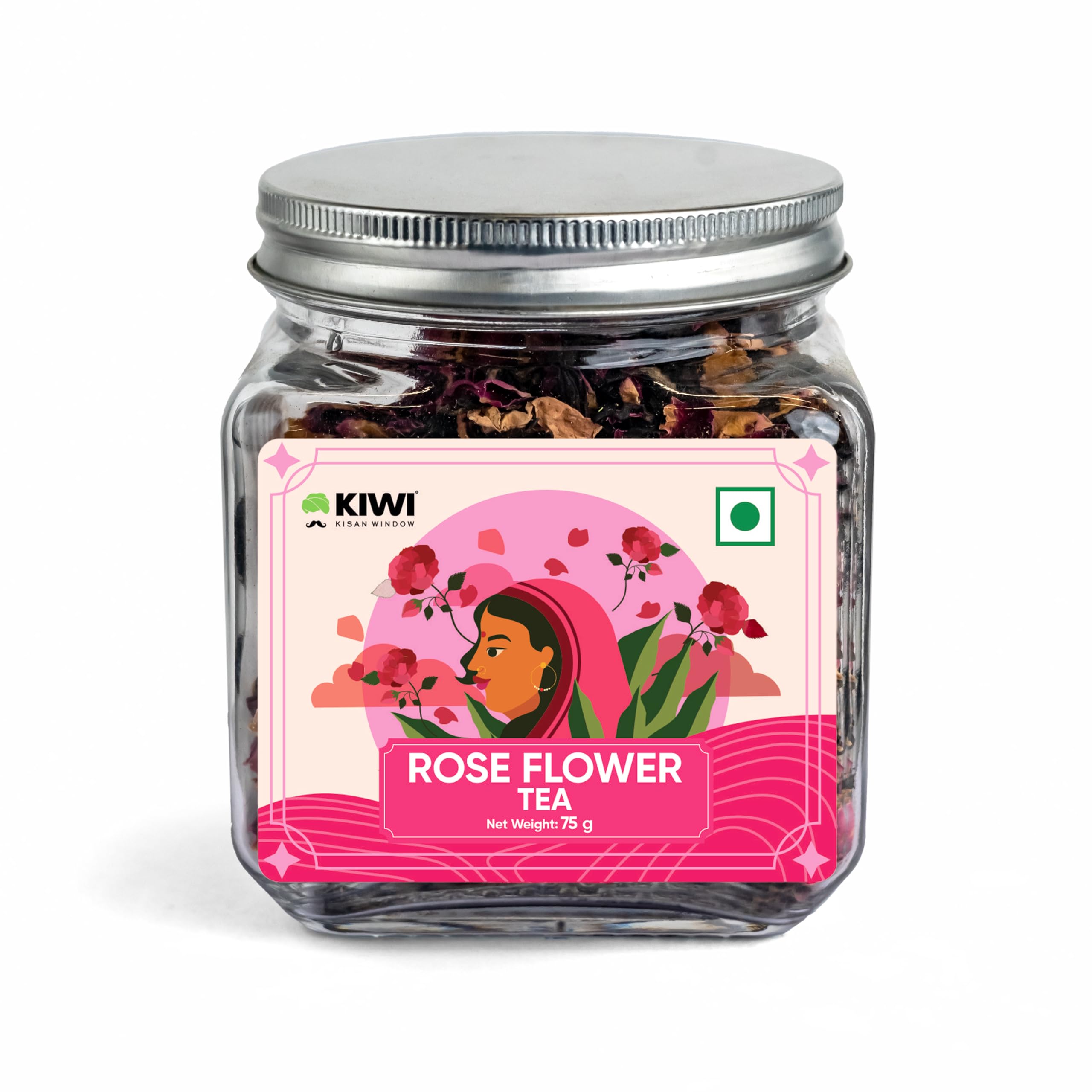 

KIWI (Kisan Window) Rose Flower Tea 75g | Natural Whole Dried Roses | Stress Relief| Skin Glow| Hormone Balance - Loose Dried Petals - 75g