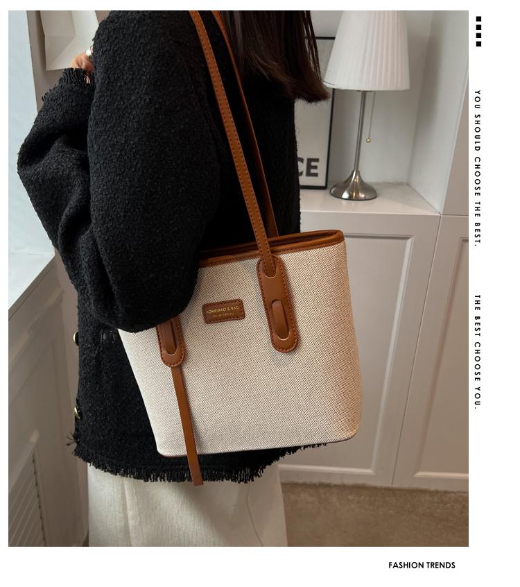 Large Capacity Women Tote Bag Fashion Contrast Color Canvas Female Handbag High Level Textured Office Ladies One Shoulder Bag
