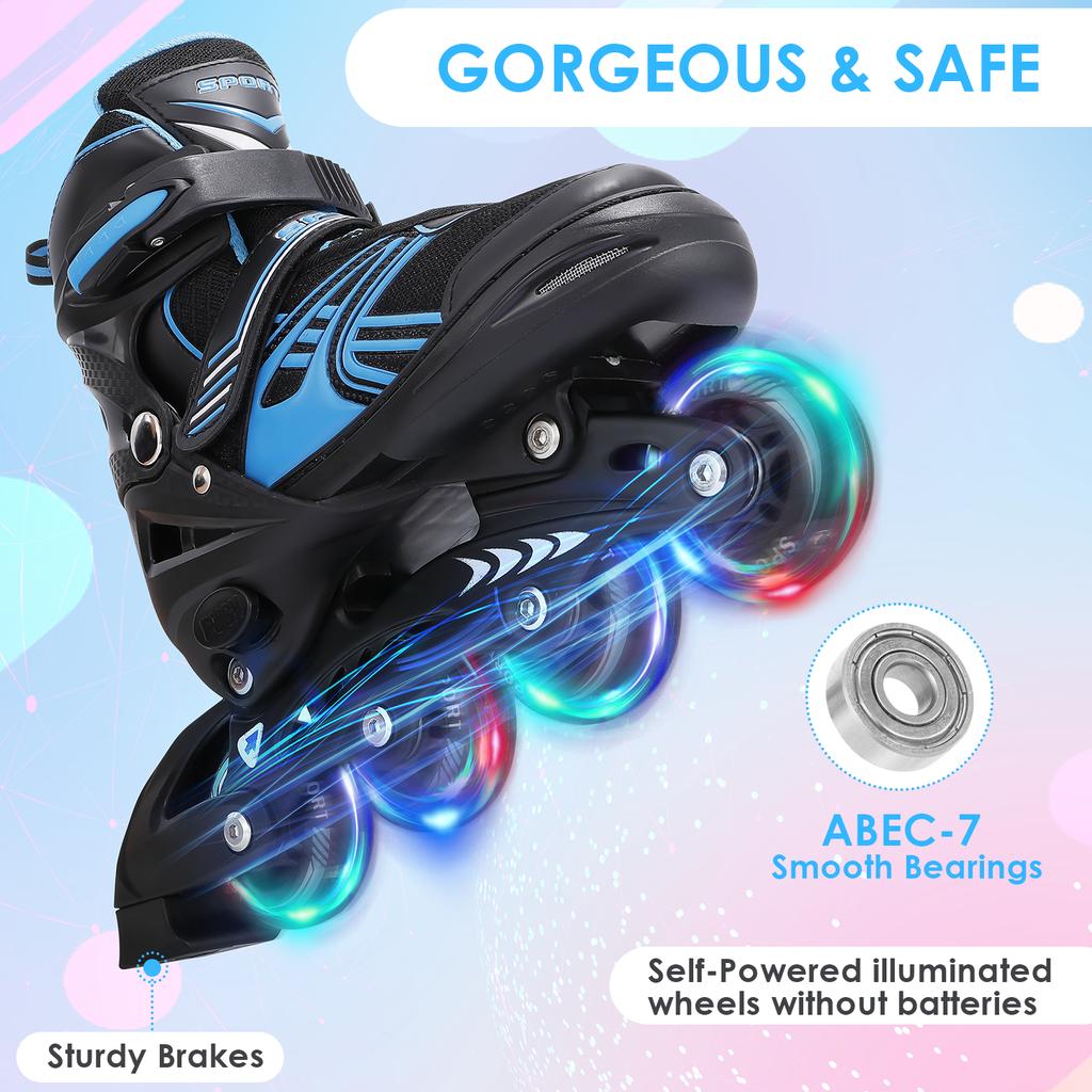 Çocuk Patenleri Ayarlanabilir Patenler Işıklı Tekerleklerle Güvenli Üçlü Kapatma Sistemi için