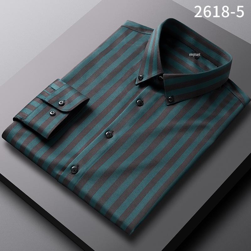 Men's Spring Easy-Care Striped Long Sleeve Stretch Slim Fit Shirt - Iron-Free Business Wear