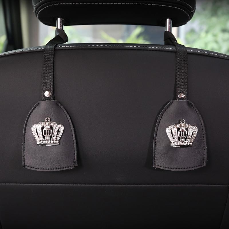 1PC Creative Car Hooks Crown Flower Leather Car Seat Headrest Hanger Storage Pull-out Type Hooks For Groceries Bag Handbag