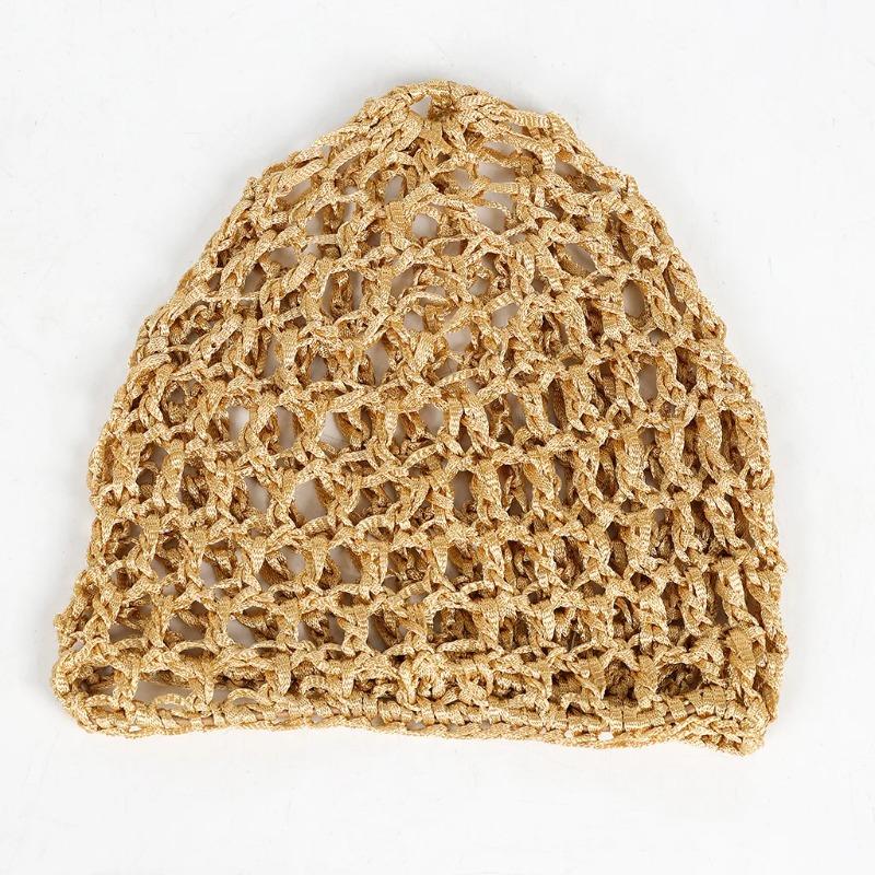 New adult hair cap hollow Baotou cap solid color knitted mesh cap tie hair fishing net turban cap