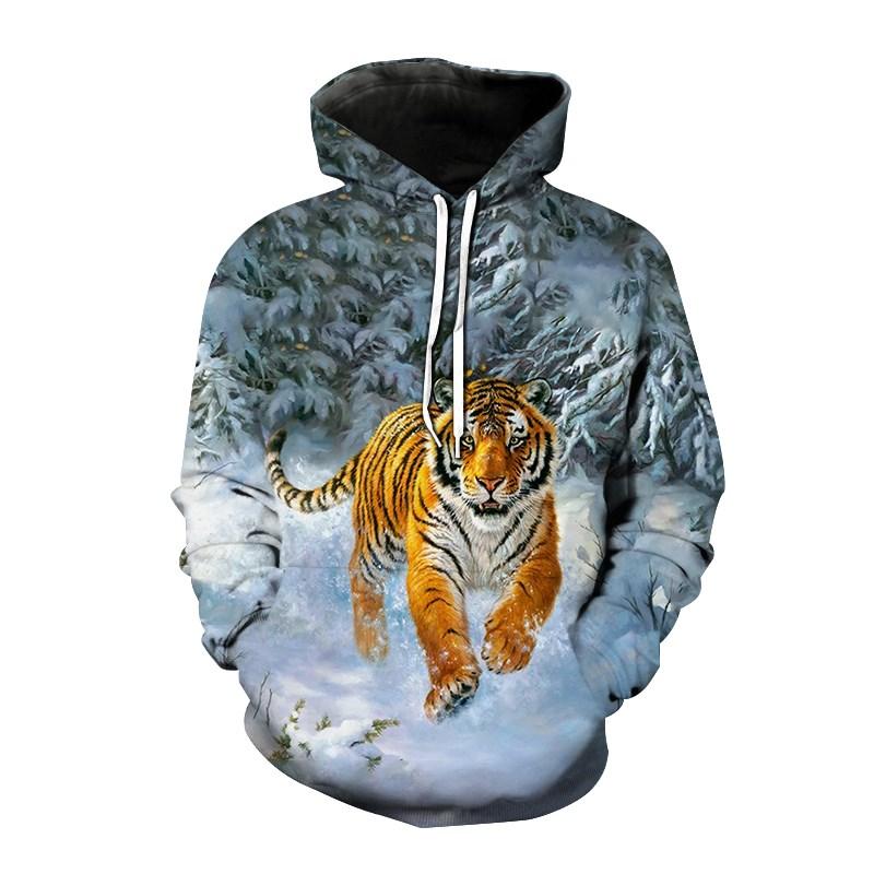 2026 Nowa moda Męska bluza z wzorem tygrysa Drukowanie 3D kieszeń Luźny z długim rękawem Bluza z kapturem odzież