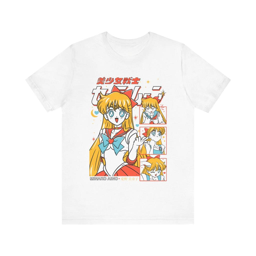 Miniso 90s Anime Sailor Moon Retro Graphic Summer Cotton Men Women Tee Streetwear Casual Trend Short Sleeve Couple Hip Hop Top